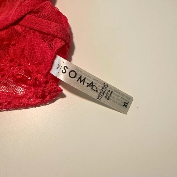 Soma Embraceable Lace Plunge Bralette XL Red Lightweight Unlined - Picture 9 of 12